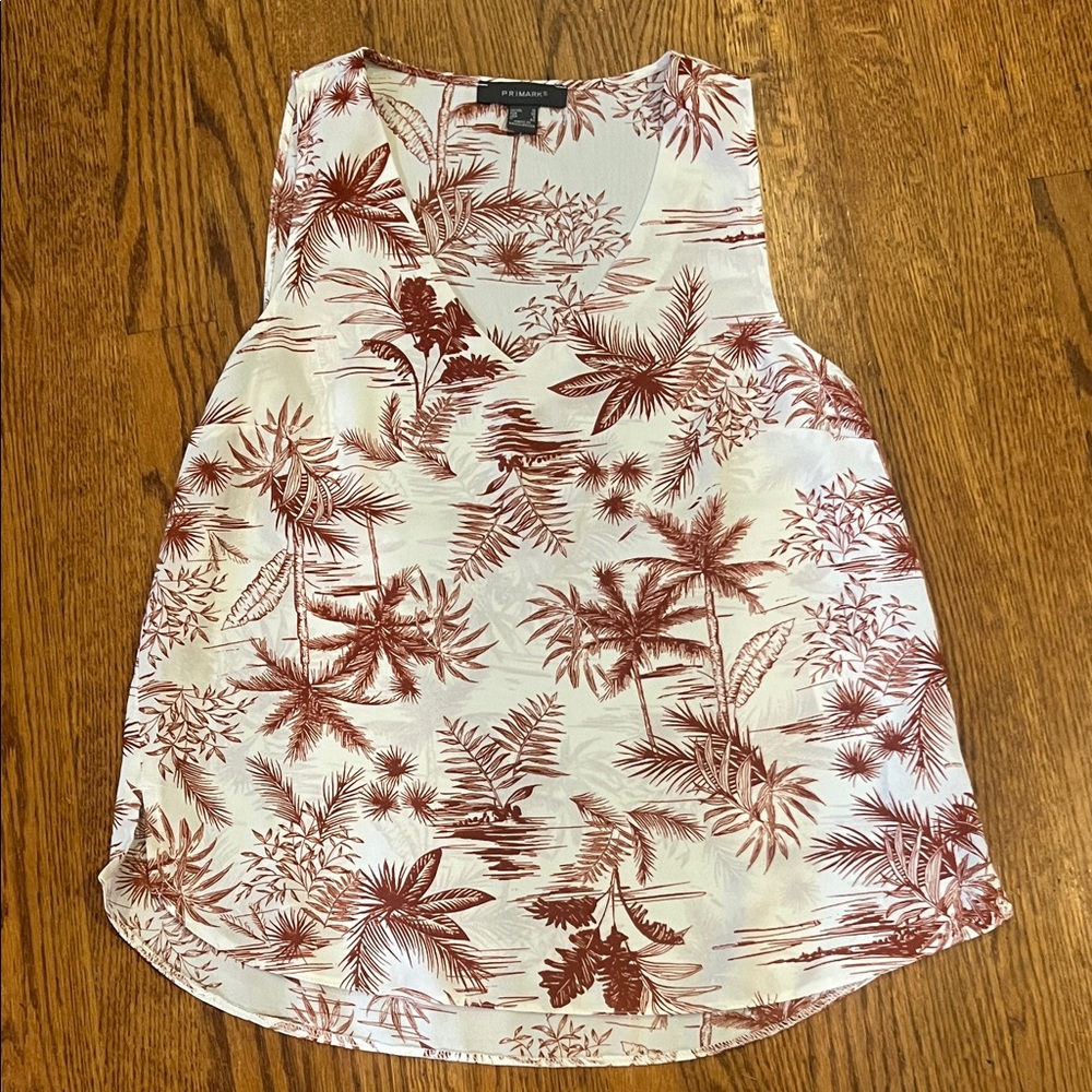 Banana Republic White and Brown Palm Print Tank Top